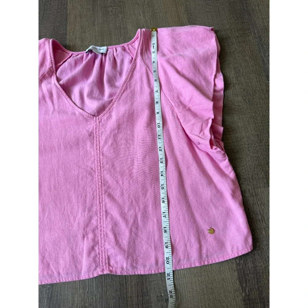 Marc New York Pink Womens S V-Neck Linen Blend Flutter Sleeve Preppy Chic Blouse